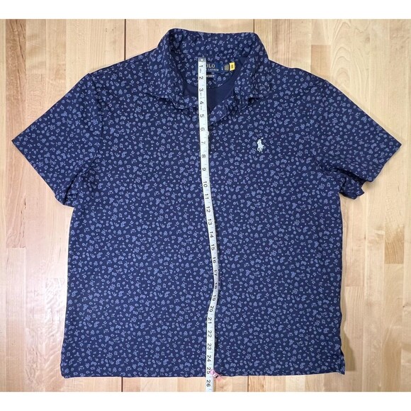 Polo Ralph Lauren Mens Size L Polo Shirt Blue Short Sleeve Floral Embroidered - Picture 2 of 13